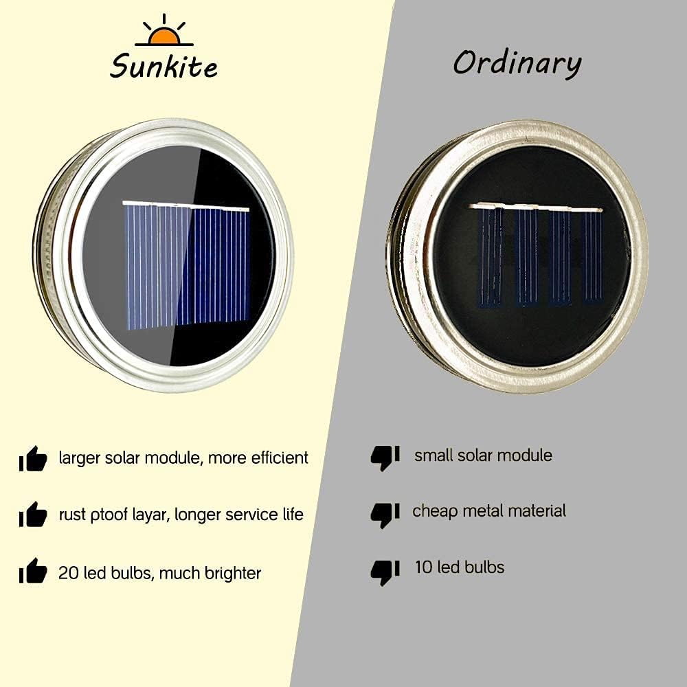 SunKite Solar Mason Jar Lights [Updated], 8 Pack 20 LED Waterproof Fairy Firefly Jar Lids String