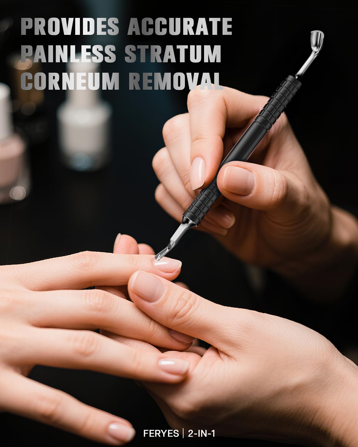 FERYES Upgraded Horseshoe Shape Cuticle Pusher with Fork, 2-in-1 Cuticle Remover Tool, Stainless