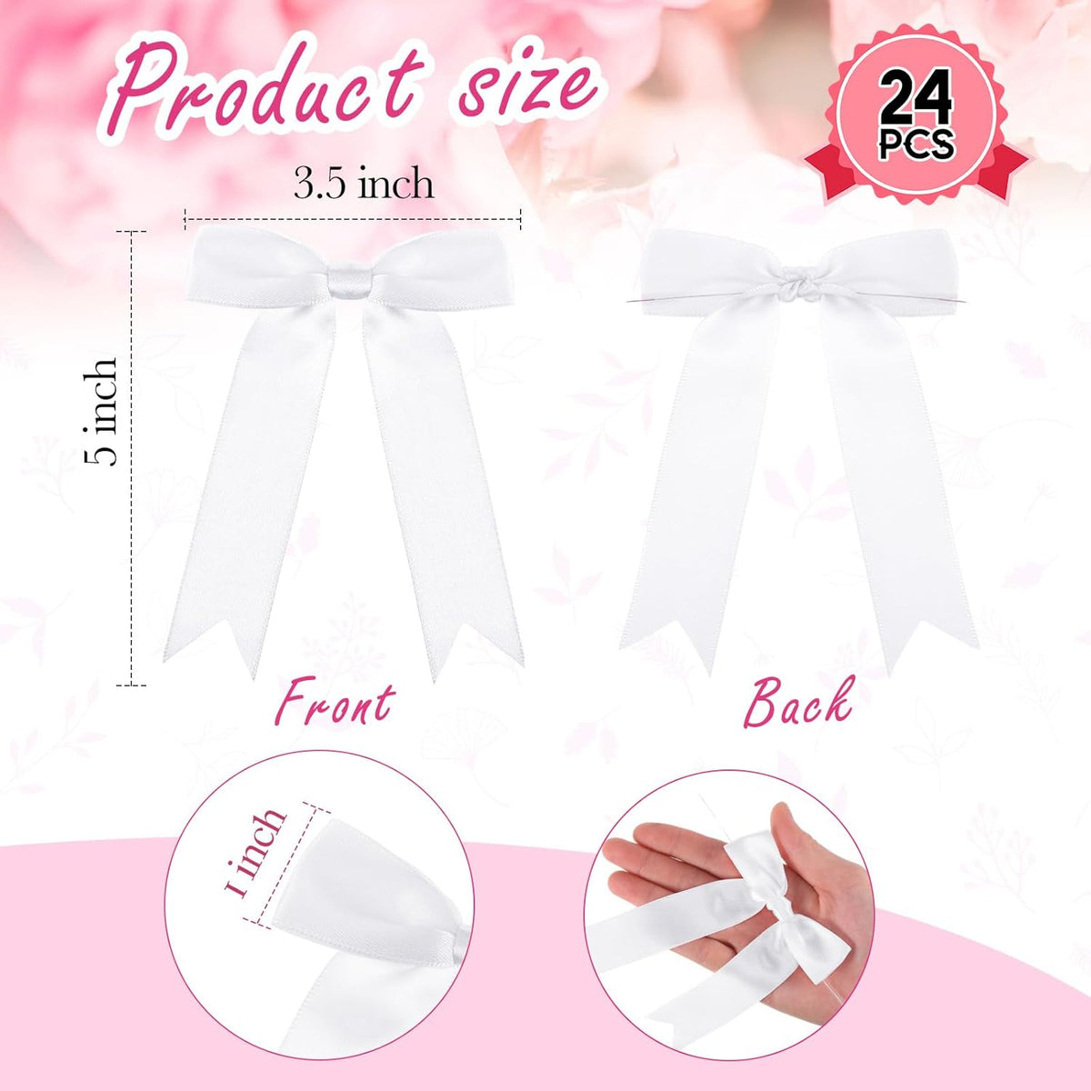 Riceshoot 24 Pcs Satin Ribbon Bow 3.5x5 Inch Twist Tie Bows for Gift Balloon Bag Cake Craft DIY