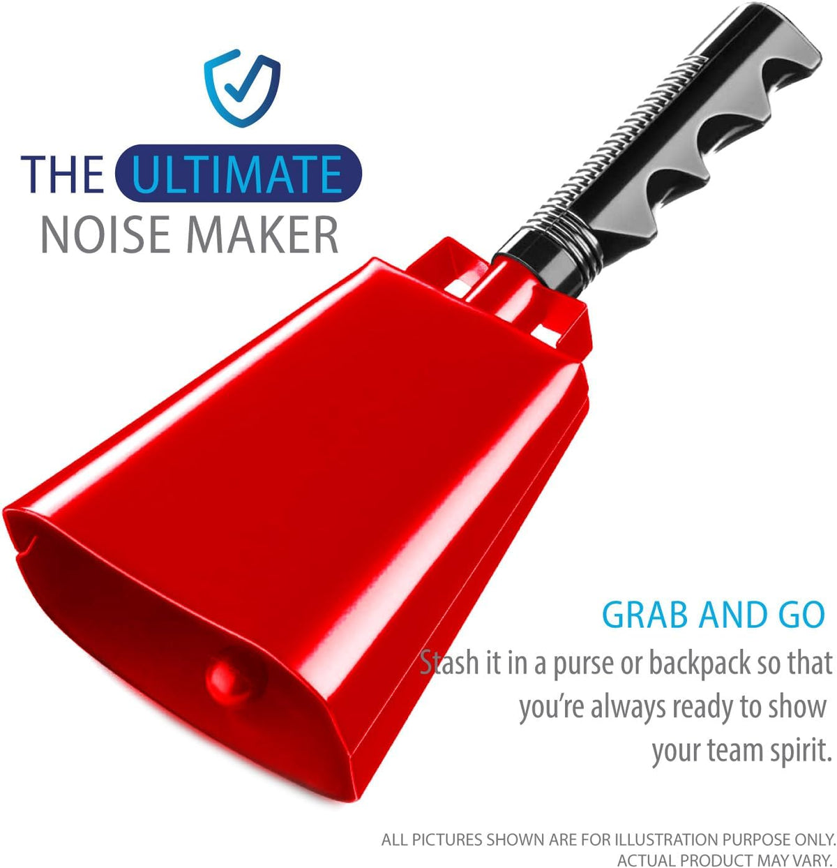 Deke Home - 2 Pack 10 Inch Steel Cowbells with Handle, Loud Noise Makers for Football, Sports