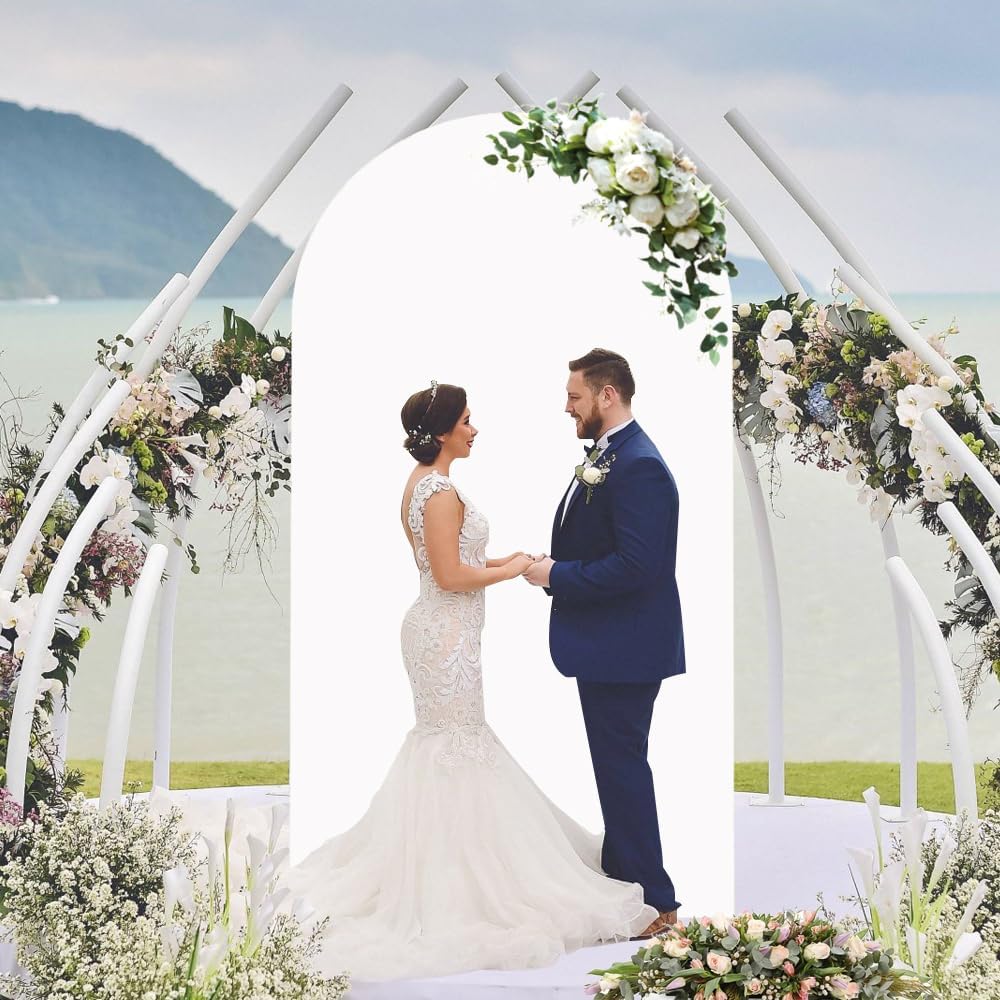 White Wedding Arch Cover Spandex Fitted Arch Covers Stretchy Backdrop 7.2ft Arch Cover for Round