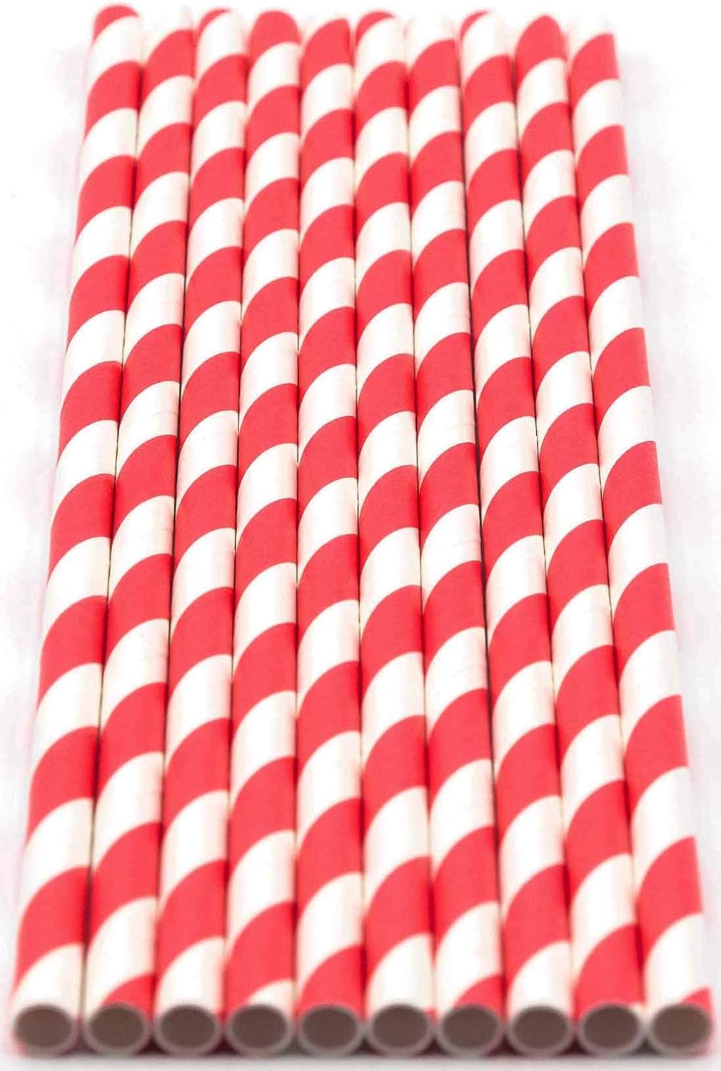 Pack of 150 Red Swirls Biodegradable 4-Ply Paper Drinking Straws (Compostable, Non-toxic, BPA-free)