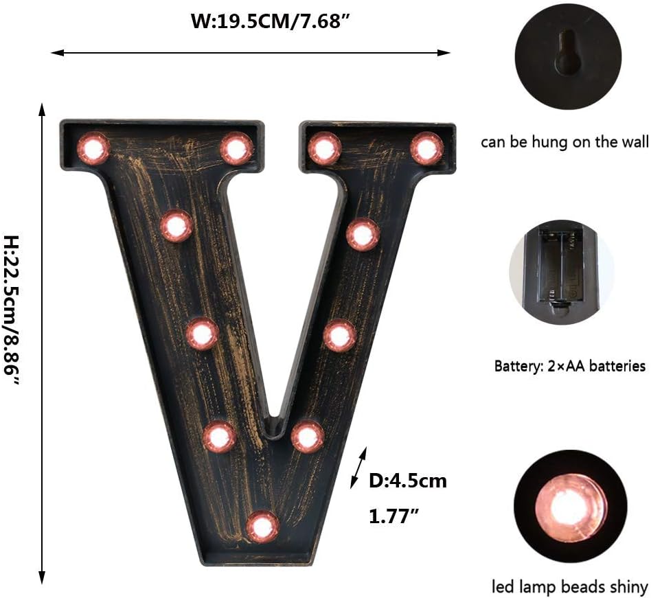 OYCBUZO Golden Black Led Marquee Letter - Industrial, Vintage Style Light Up Alphabet Letter Sign