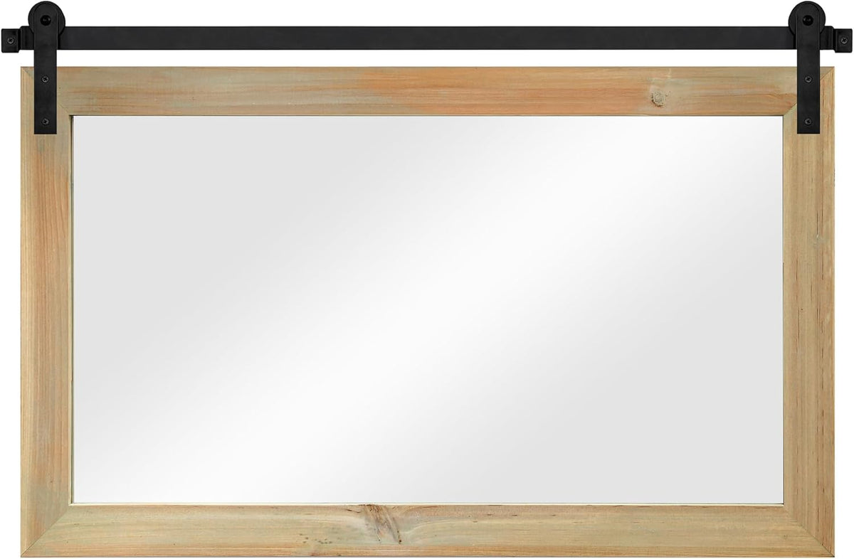 COGOOD Farmhouse Barn Door Mirror - 41 x 26 Rustic Wood Framed Wall Mirror for Bathroom, Living