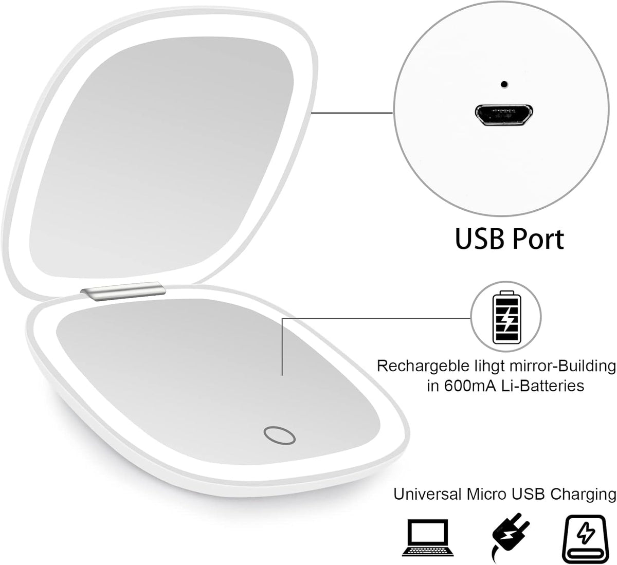 deweisn Compact Mirror, Lighted Travel Makeup Mirror with 1X/10X Magnifying Double Sided Dimmable