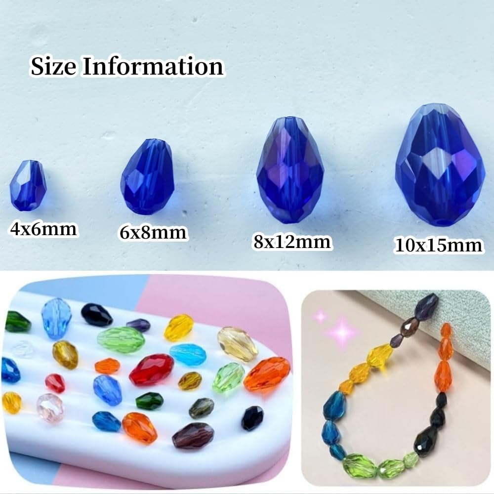 130pcs 6x8mm Teardrop Crystal Glass Beads Vertical Hole Faceted Glass Teardrop Spacer Beads for