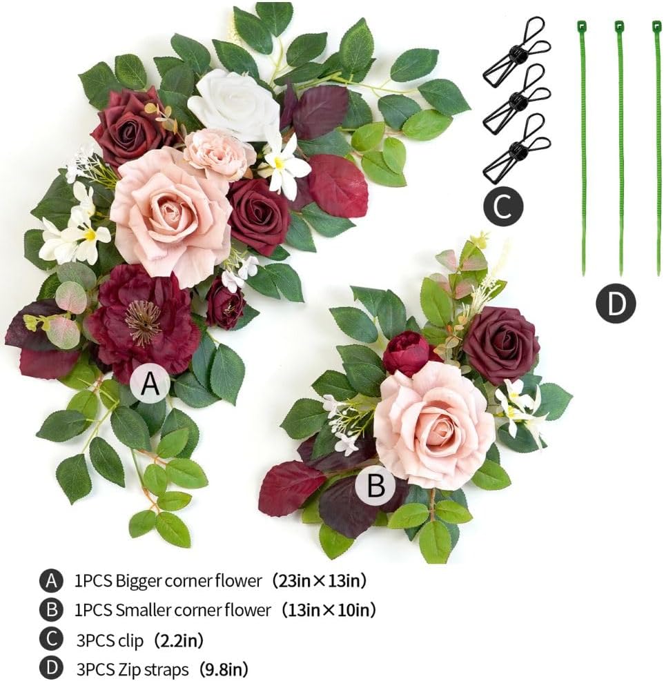 Wedding Decor (Pack of 2) Welcome Sign Flower Backdrop Garland for Ceremony Reception Wall Easel