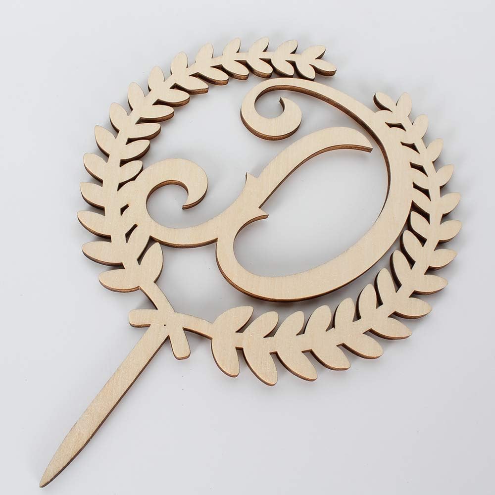 LINGTEER Personalized Inital Letter D Wooden Cake Topper Perfect for Birthday Rustic Wedding