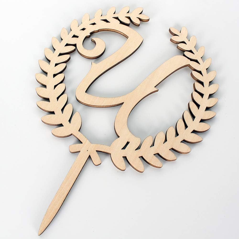 LINGTEER Personalized Inital Letter U Wooden Cake Topper Perfect for Birthday Rustic Wedding