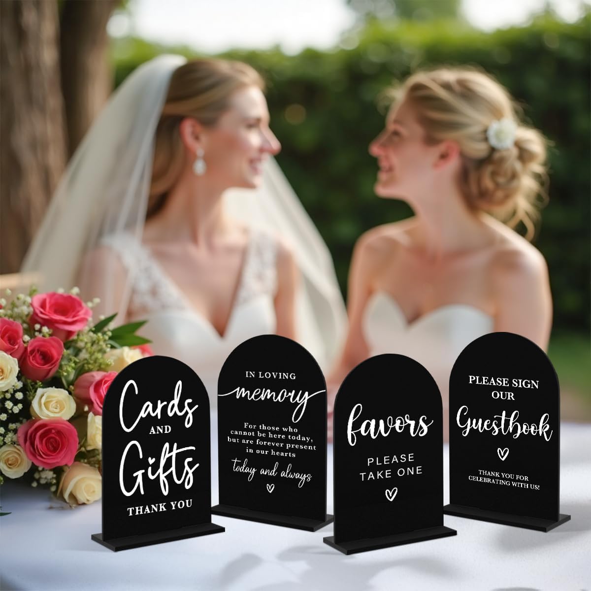 4 Pcs Acrylic Wedding Signs for Ceremony and Reception, Bridal Shower Decorations, Cards and Gifts