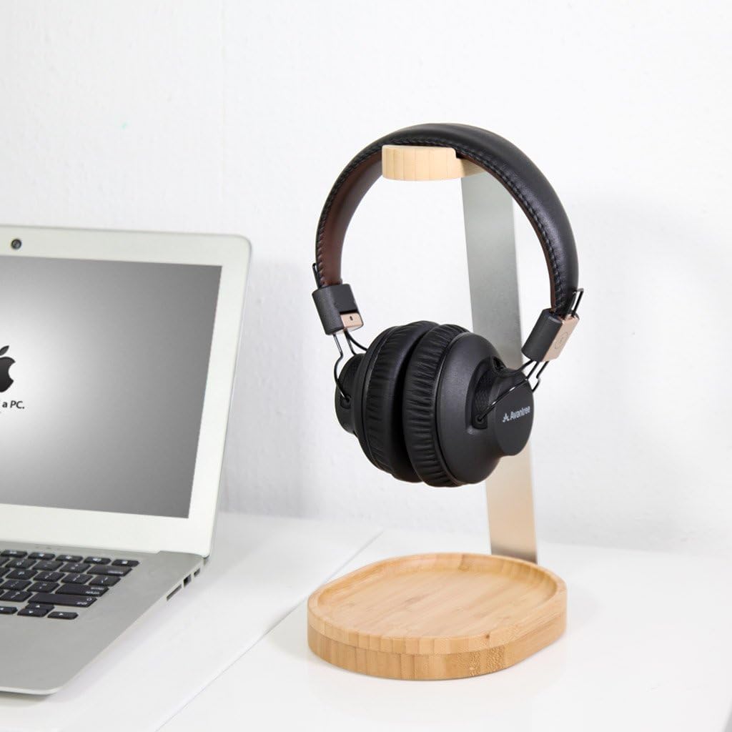 Avantree TR902 - Universal Wooden & Aluminum Headphone Stand Hanger with Cable Holder, Sturdy Desk
