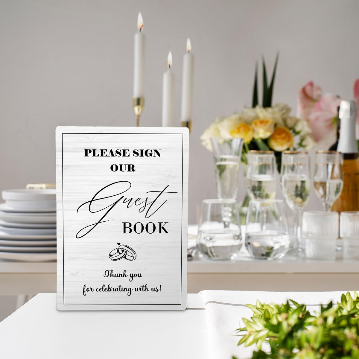 Wedding Guestbook Sign, Guestbook Wooden Sign Stand 5x7inch, Please Sign Our Guest Book Wedding