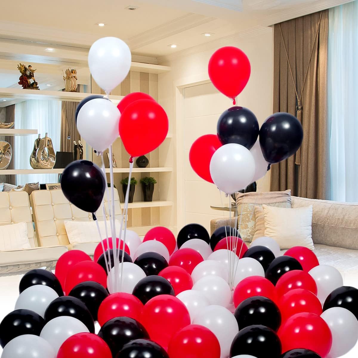 300 Pack Red Black and White Balloons - 5 Inch Mini Red Black and White Latex Small Balloons - 100