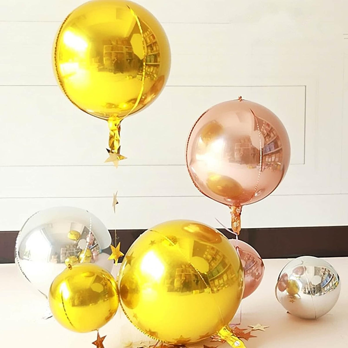 6 Pack Gold Balloons 22 Inch 4D Big Round Foil Balloons Gold Metallic Balloons for Wedding Birthday