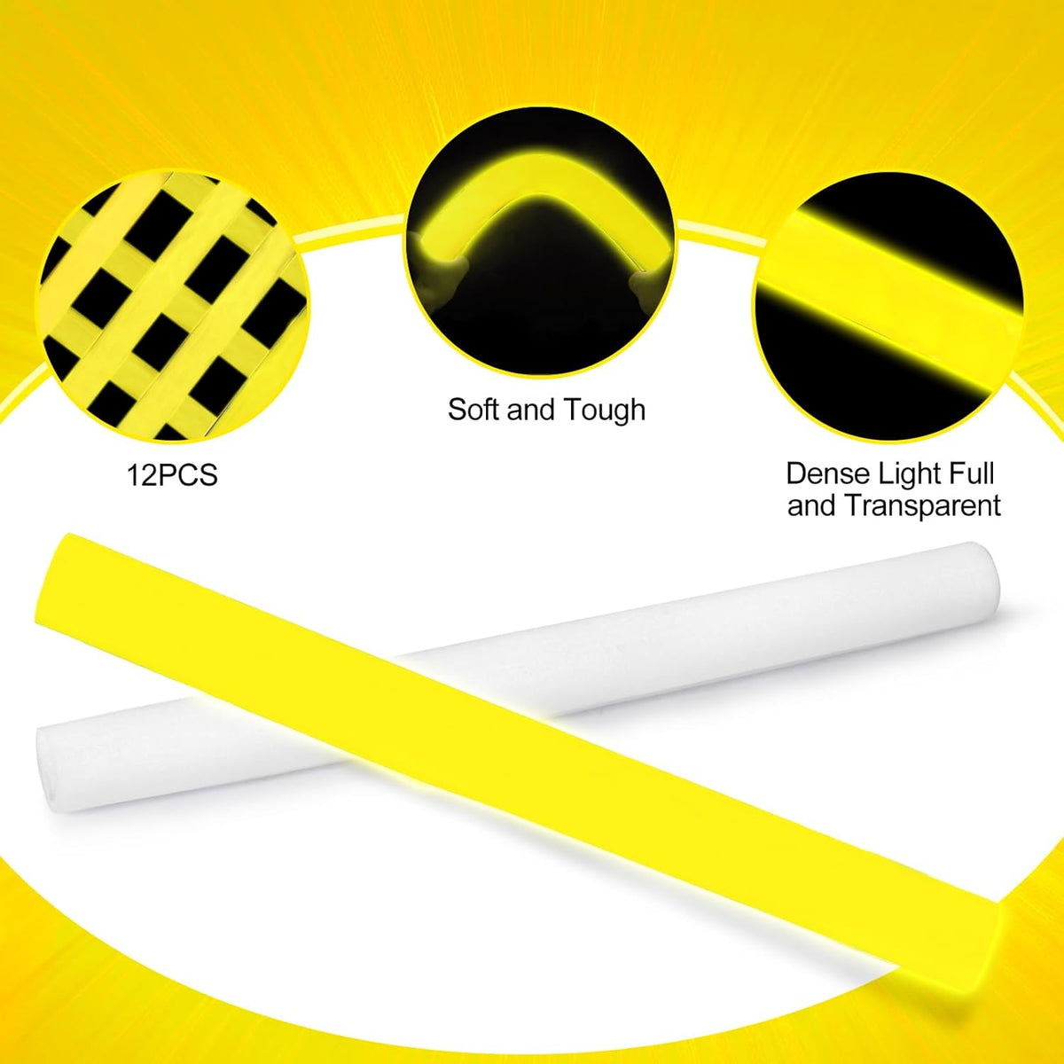 Glow Foam Sticks Bulk, 24 Pcs Yellow Giant LED Light Up Sticks 3 Modes Flashing Glowing Baton Wands