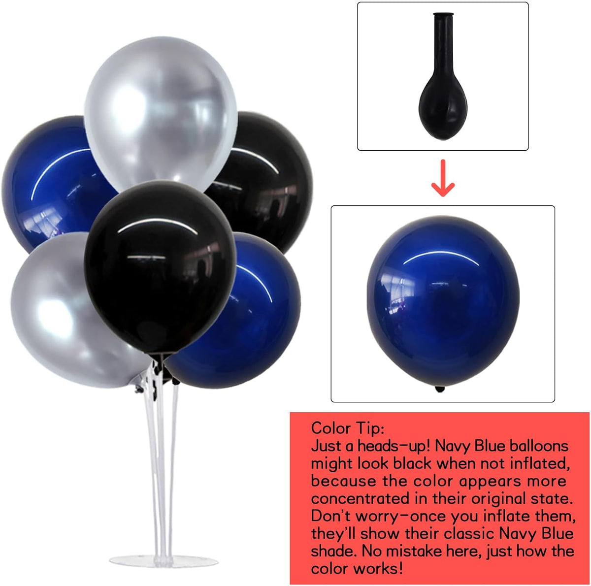 TONIFUL 4 Set Black and Blue Silver Balloon Centerpieces for Table,Balloon Stand Kit for Graduation