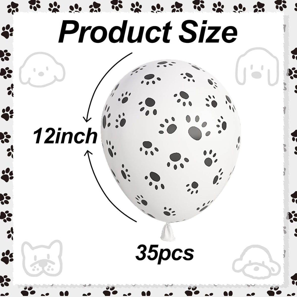 Dog Paw Print Balloons, Cute Puppy Pet Theme Birthday Latex Balloons for Boys Girls, Black White