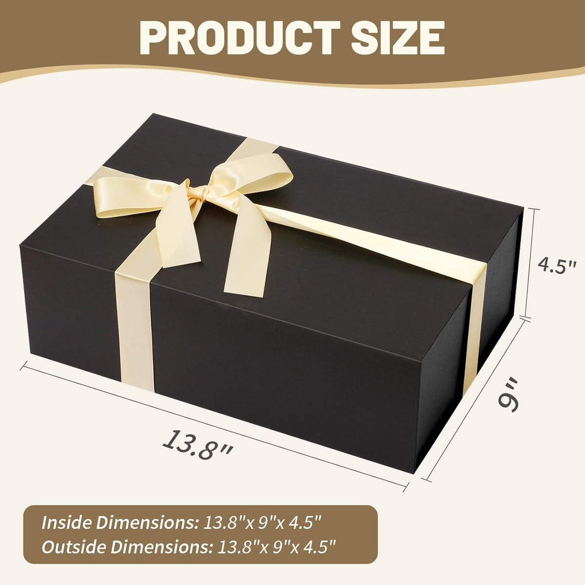Rinrda 5 Pack Large Black Gift Box,13.75"x9"x4.5", Gift Boxes with Magnetic Lids for Presents