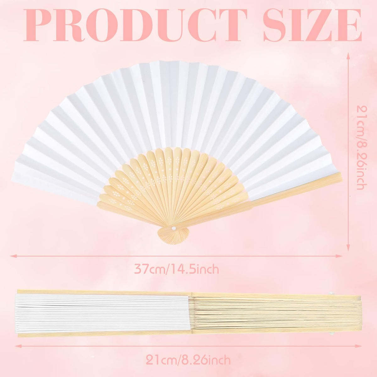 6 Pieces White Hand Held Bamboo Folding Fans Foldable Paper Fans Handheld for Women Girls Wedding