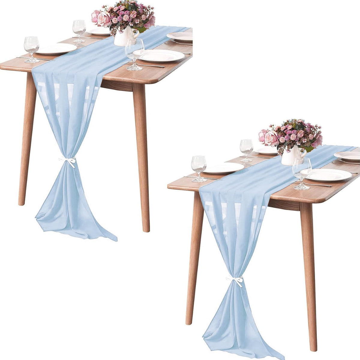 2 Pack 10Ft Baby Blue Chiffon Table Runner Sheer 29x120 Inch for Romantic Wedding Decor Bridal &