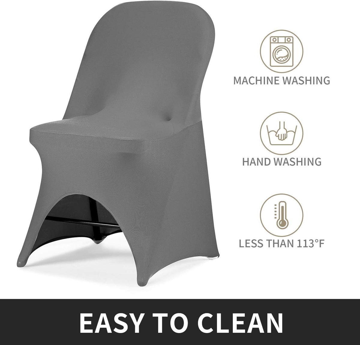 Peomeise Stretch Spandex Folding Chair Cover for Wedding Party Dining Banquet Event (Grey,12pcs)