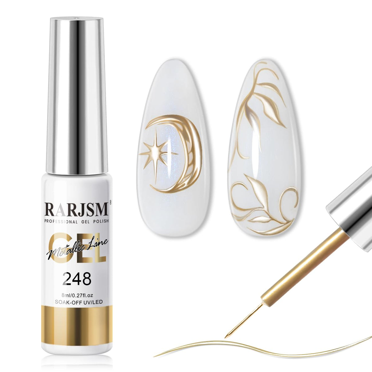 RARJSM Metallic Nail Art Gel Liner Bronze Gold Mirror Chrome 3D Effect Gel Nail Polish 8ml Build in