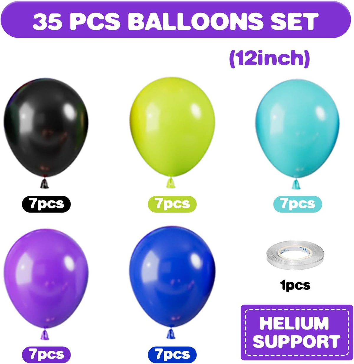 Green Purple Blue Balloons, 12 Inch Purple Green Teal Black Latex Balloons, Royal Blue Helium