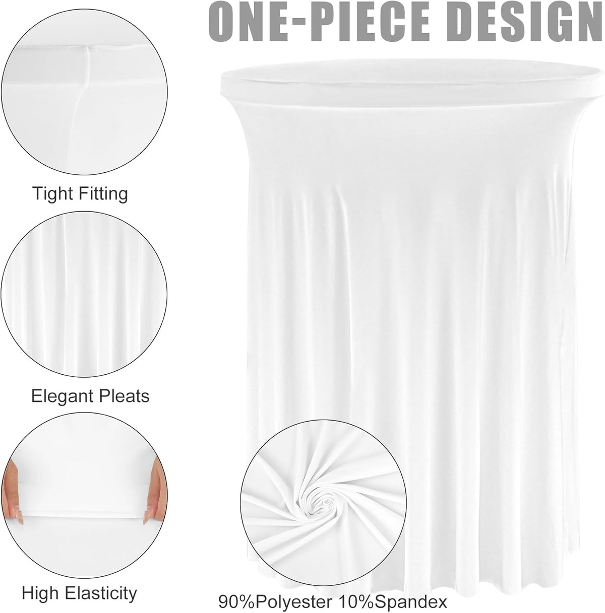 6 Pack Round Cocktail Tablecloth 32"x 43" Spandex Cocktail Table Skirt, Washable Stretch Fitted