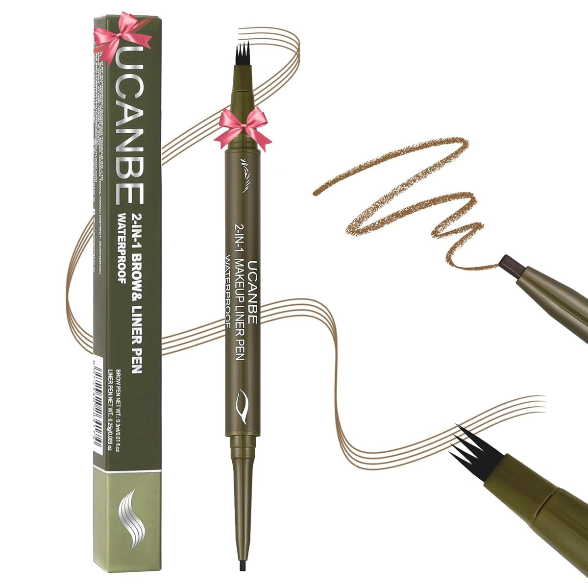 UCANBE Eyebrow Pen, Dual-Ended Eyebrow Pencil with 4-Fork-Tip & Gel Eyeliner for Women, Eye Brow
