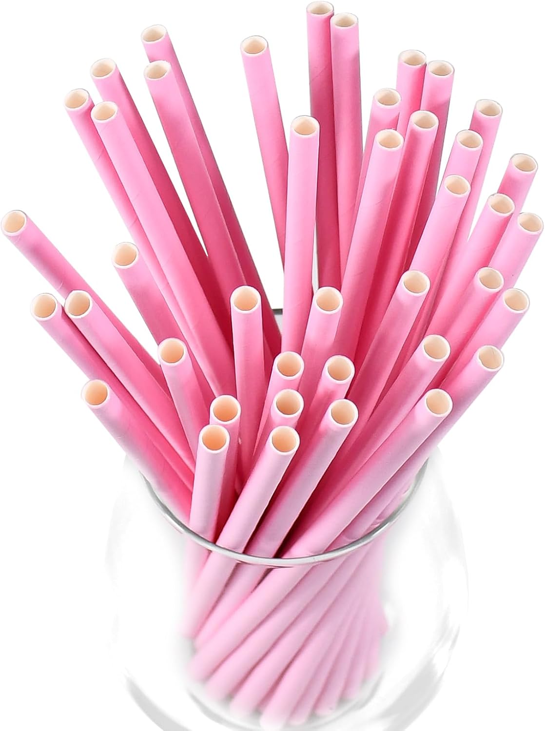 Solid Pink Disposable Paper Drinking Straws 7.75 inch 100 Counts - for Party, Cocktails, Cake Pops