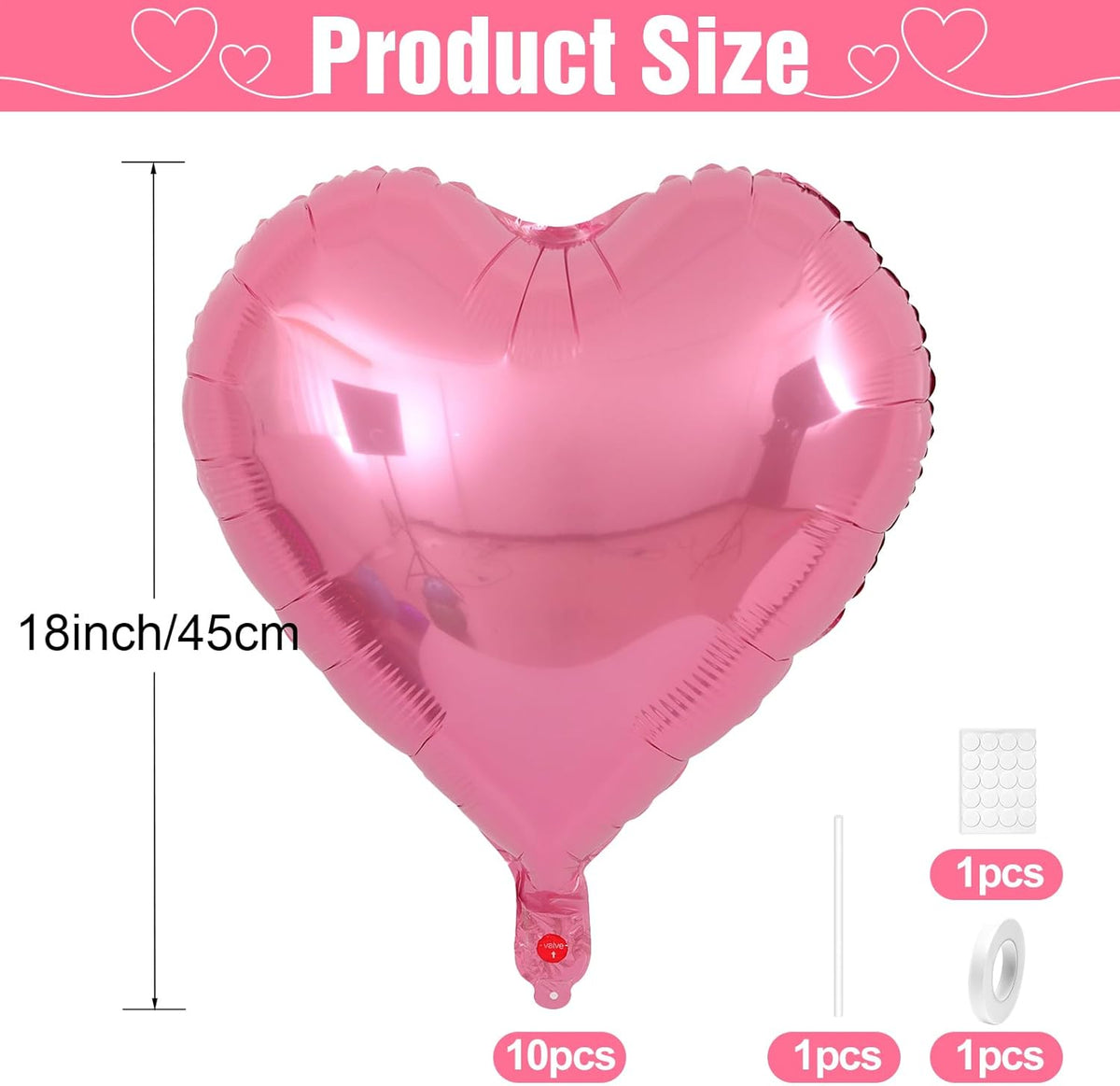 Pink Heart Balloons,10Pcs Foil Heart Shaped Love Balloons,18Inch Pearl Pink Helium Balloon for