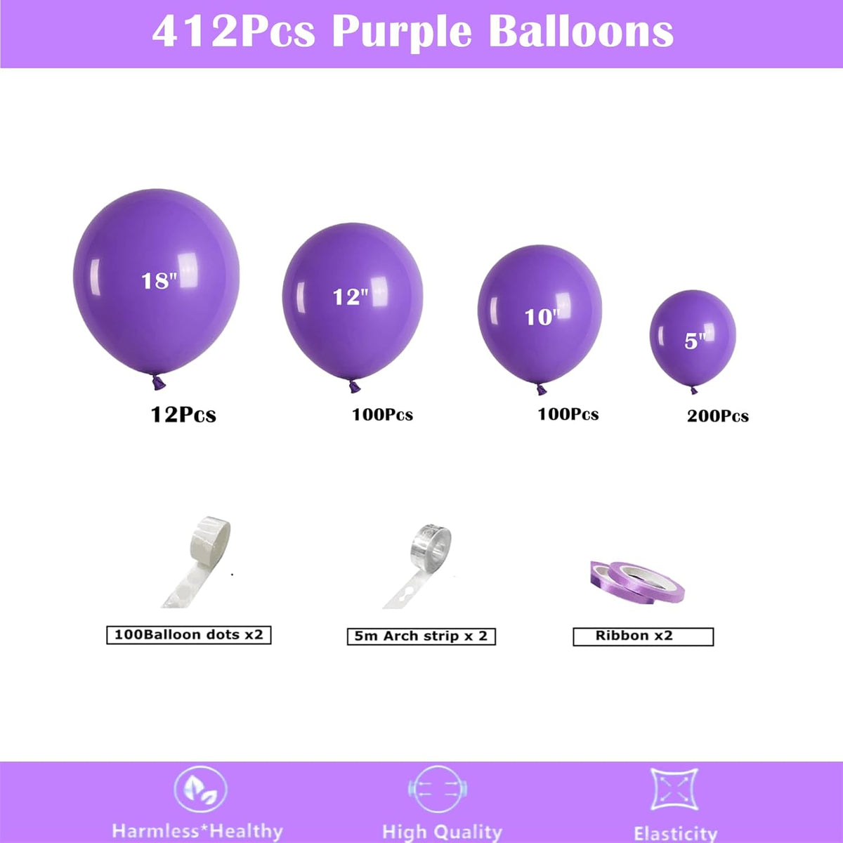 412pcs Purple Balloons 18 12 10 5 Inch Purple Balloon Garland Arch Kit Different Sizes Matte Latex