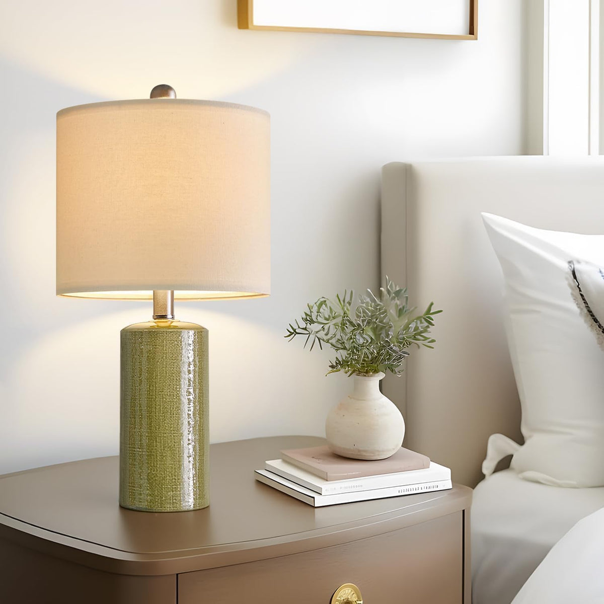 20.25" Small Single Table Lamp for Bedroom Modern Ceramic Nightstand Lamp Farmhouse Bedside Lamp