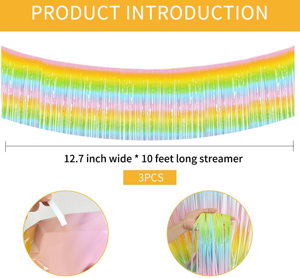 BEISHIDA 3 Packs Metallic Foil Fringe Garland Light Rainbow Wall Hanging Tinsel Fringe Banners for