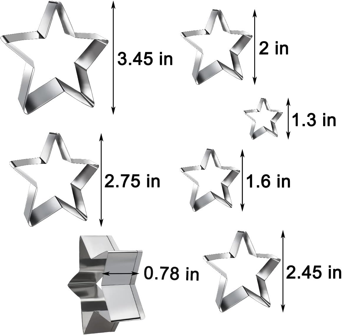 6 Pieces Star Cookie Cutters Set - Stainless Steel Five-Pointed Shaped Cutter, Biscuit Molds
