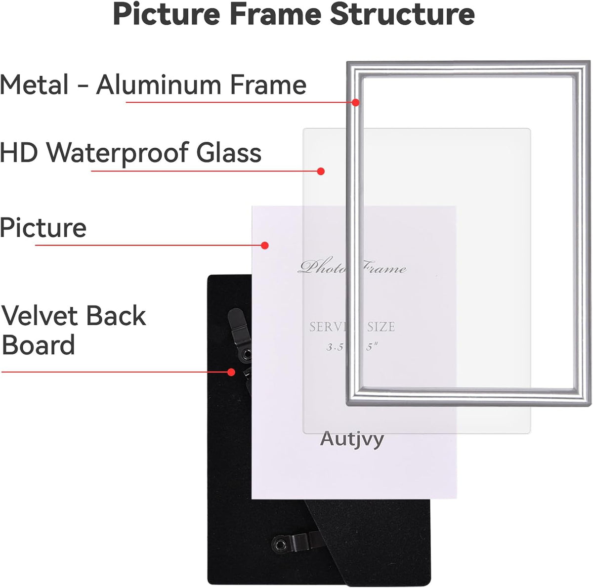 6x8 Picture Frame set of 2 Matte Silver Modern Simple Thin Aluminum Metal Photo Frame with HD Real