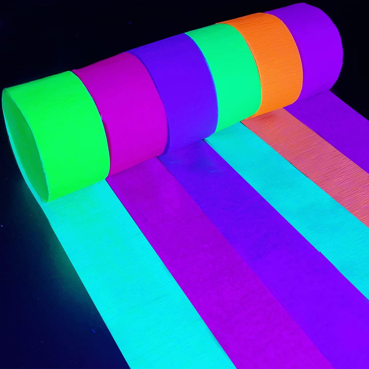 1200 feet Glow Crepe Paper Streamers UV Glow Party Neon Streamer Black Light Reactive Fluorescent