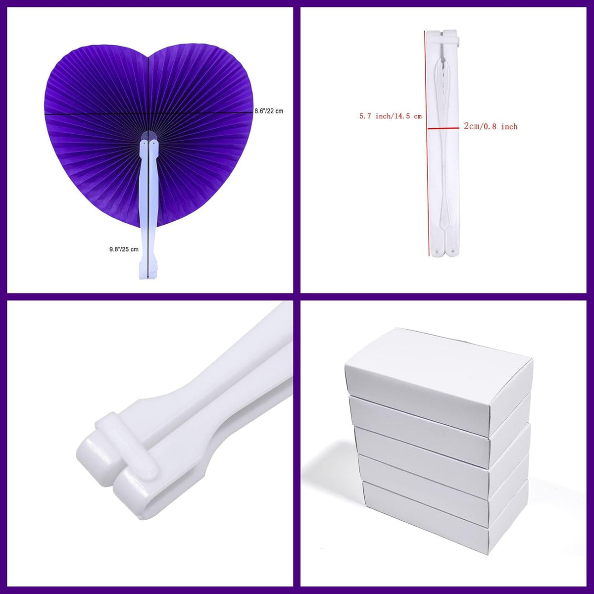 12 Packs Decorative Paper Folding Hand Fans Handheld,Purple Heart Foldable Wedding Fans Chinese and