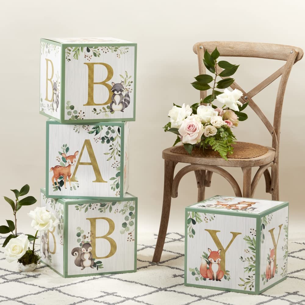 Kate Aspen Woodland Baby Boxes With Letters For Baby Shower Decorations, Gender Reveal Decoration