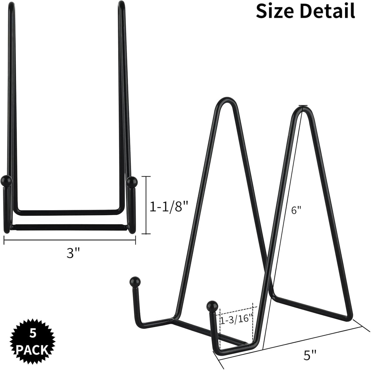 IBosins 5 Pack 6 Inch Plate Holder Display Stands, Metal Black Frame Stand for Picture, Book, Photo