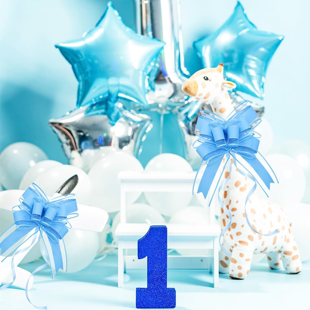 WEWILUCK Gift Wrap Bows Big, Blue Bow for Gift Baskets, Flower Bouquet, Paper, Pull Bows for Gift