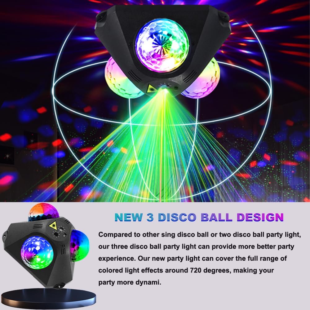 Disco Ball Lights for Parties, Party Dj Lights 3 Magic Ball Sound Activated Strobe Stage Disco Dj