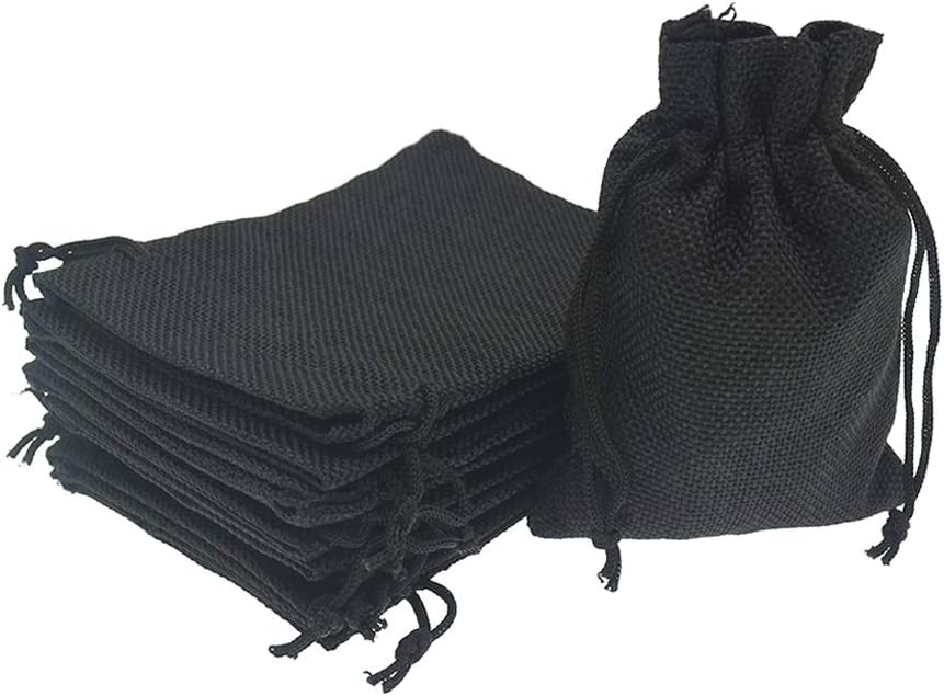 20Pcs Black Burlap Gift Bags With Drawstring 2.7x3.5 Inch, Linen Halloween Candy Jewelry Jute Sack