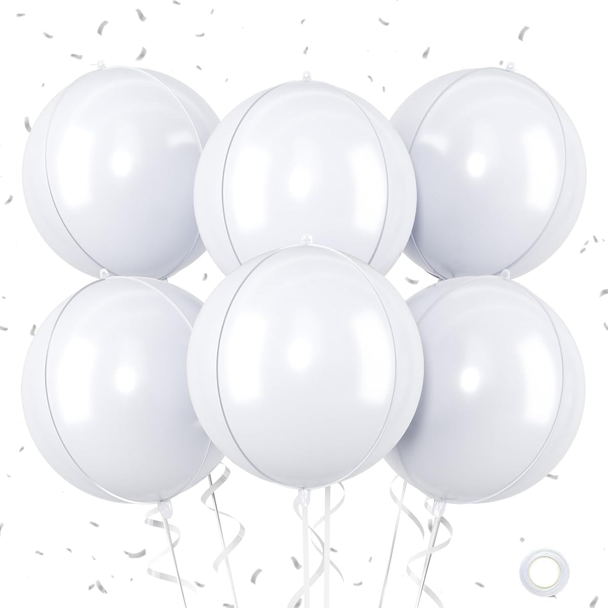 Giant 4D Foil Balloons, 6Pcs Large Metallic White Round Balloons, 22 Inch Big Round Foil Balloon