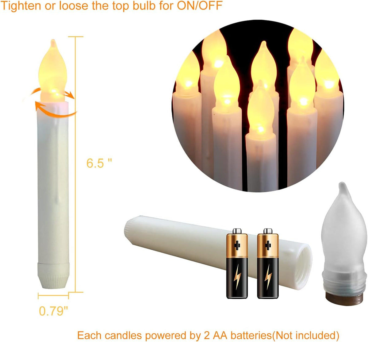 Amagic 12pcs Batteries Operated Taper Candles with Remote, Warm White Flickering Light, Flameless