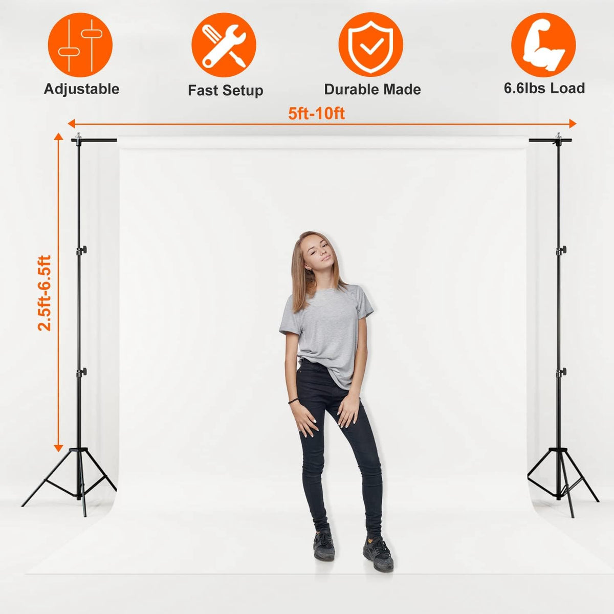 iMounTEK Backdrop Stand Photo Video Studio, 10Ft Wide Adjustable Backdrop Stand, Background Support