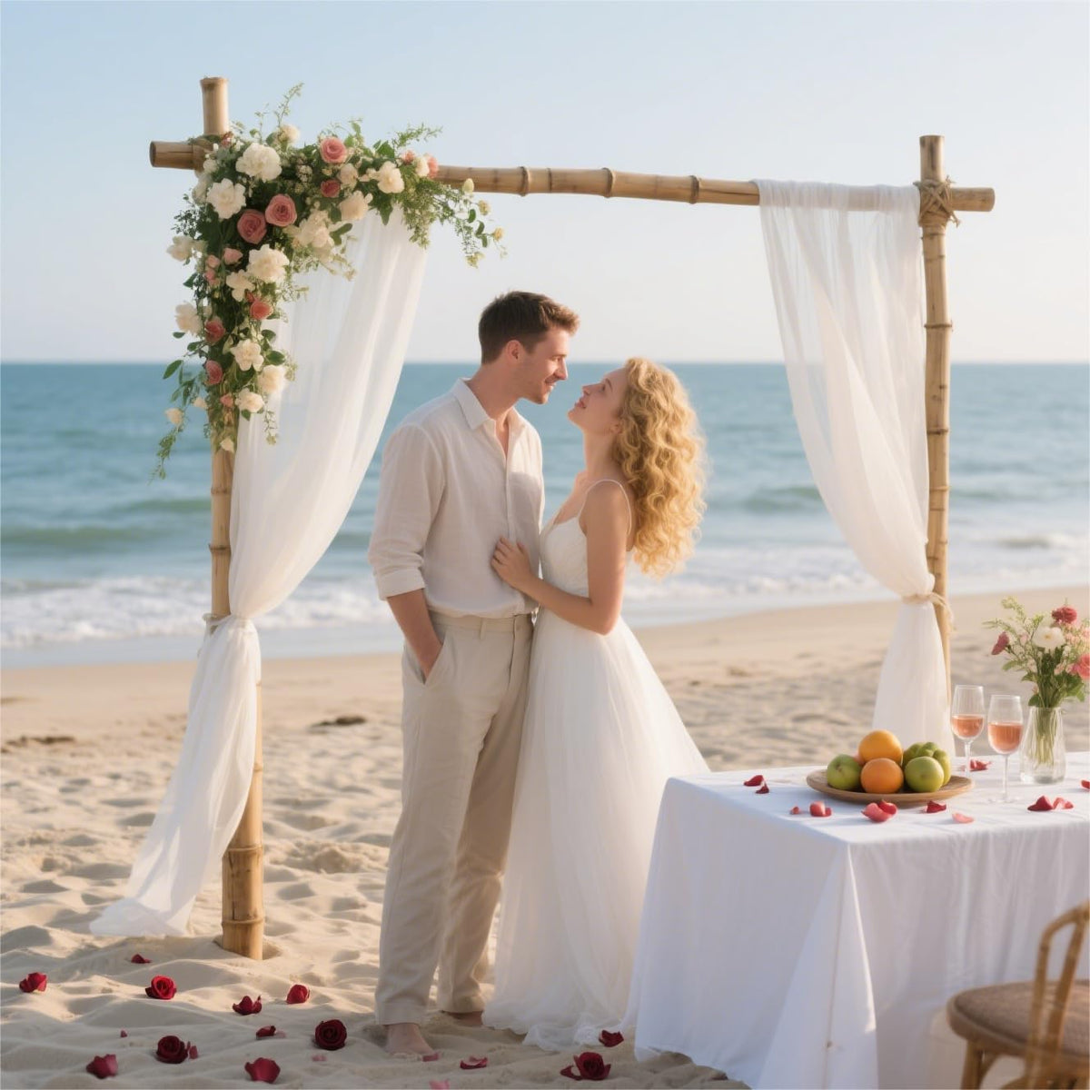 MLMW Wedding Arch Draping Fabric 2 Panels 29" x 20Ft Ivory Sheer Wedding Arch Backdrop Drapes