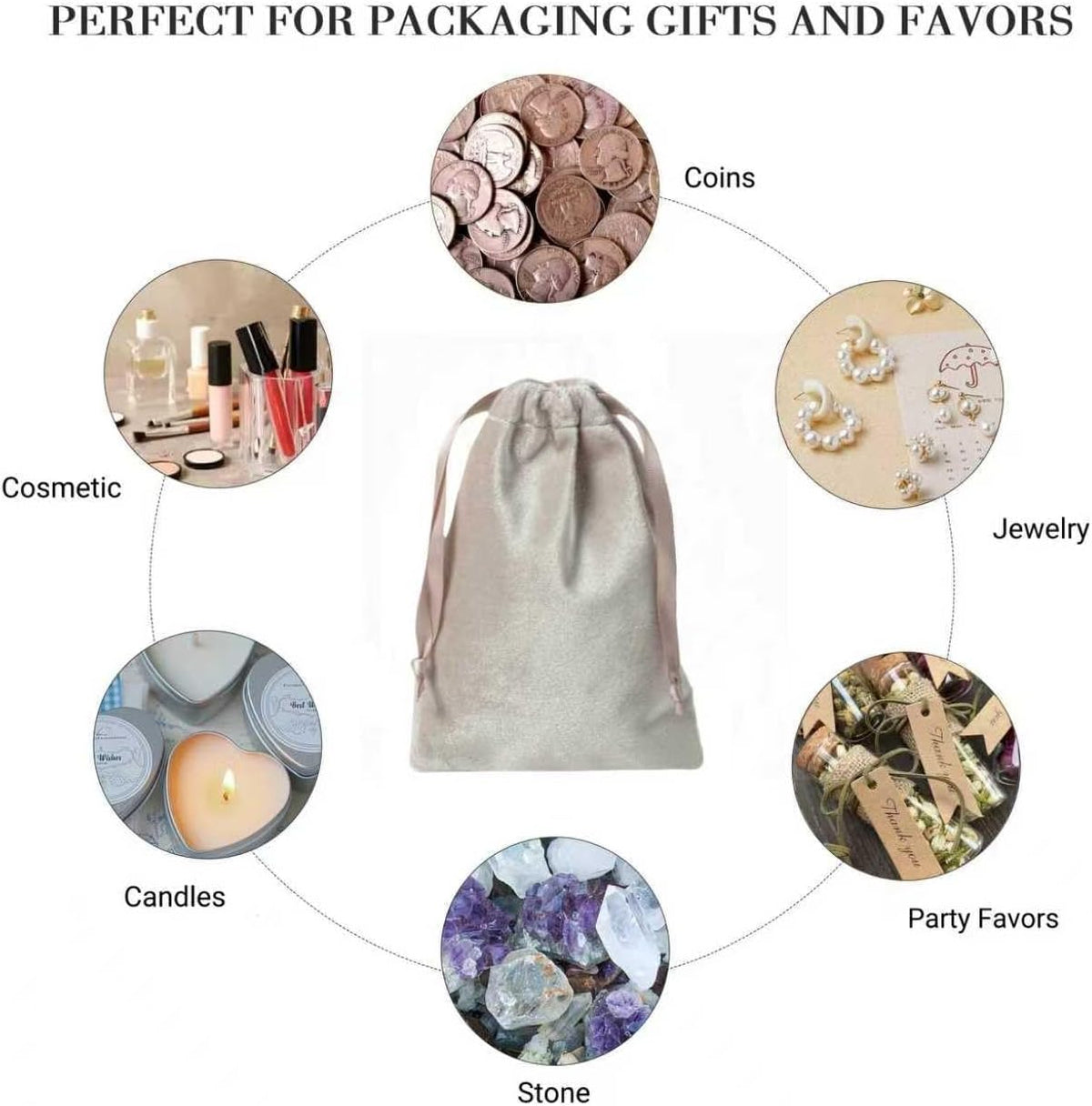 QIANF 12pcs Light Champagne Velvet Drawstring Bags 4x6 inches Glossy Small Velvet Cloth Gift Bags