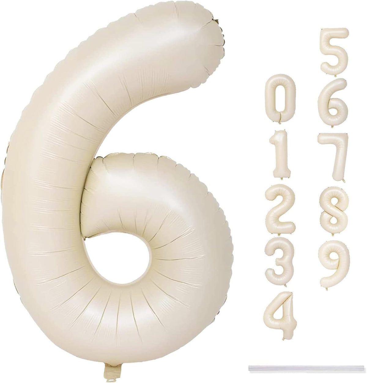 Cream Number Balloons, 40inch Large Beige Number 6 Foil Mylar Helium Balloons for Girls Women