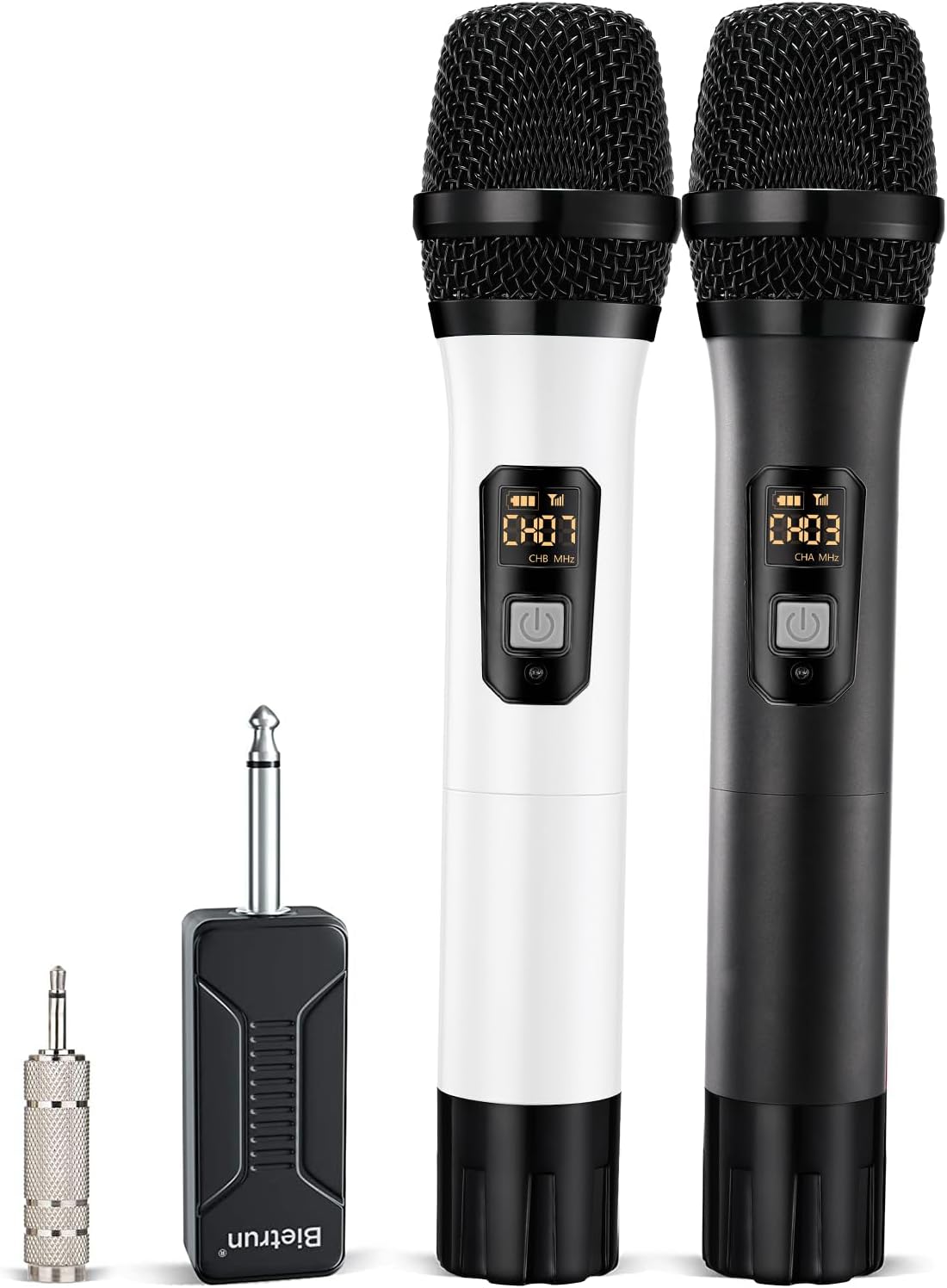 Wireless Microphone, Bietrun UHF Metal Dual Handheld Cordless Dynamic Mic System with Rechargeable